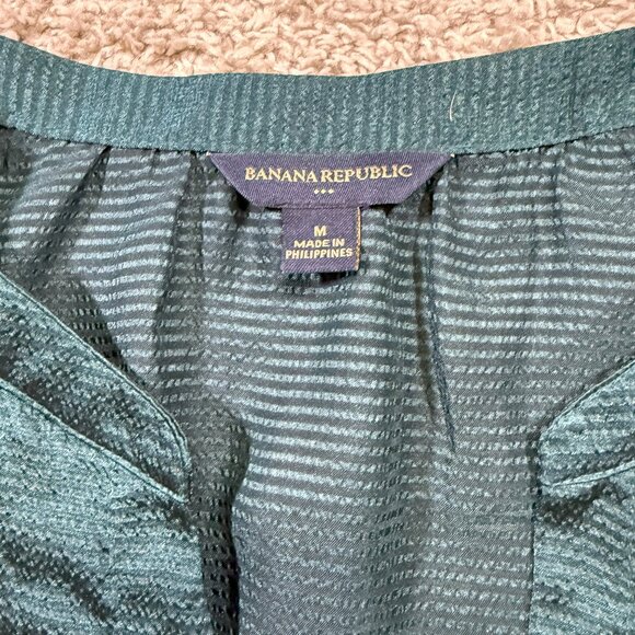 Banana Republic Teal Puff Sleeve V-Neck Ruffle Peplum Blouse Party Cocktail M - Picture 4 of 6